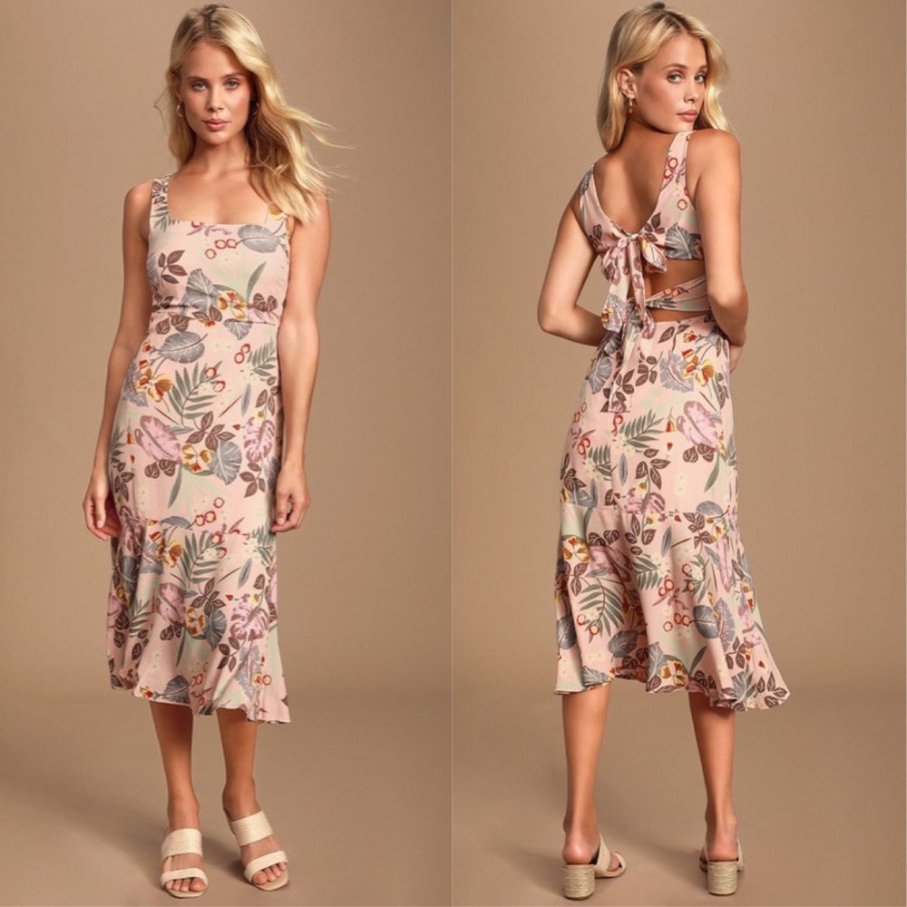 Lulus Island Sun Blush Pink Tropical Tie Dress S